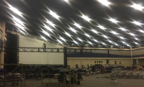 in progress setup of screen and set in buffalo convention center