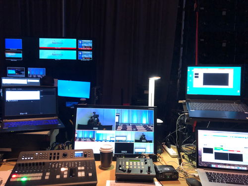 camera switching setup up backstage with playback prob and an atem